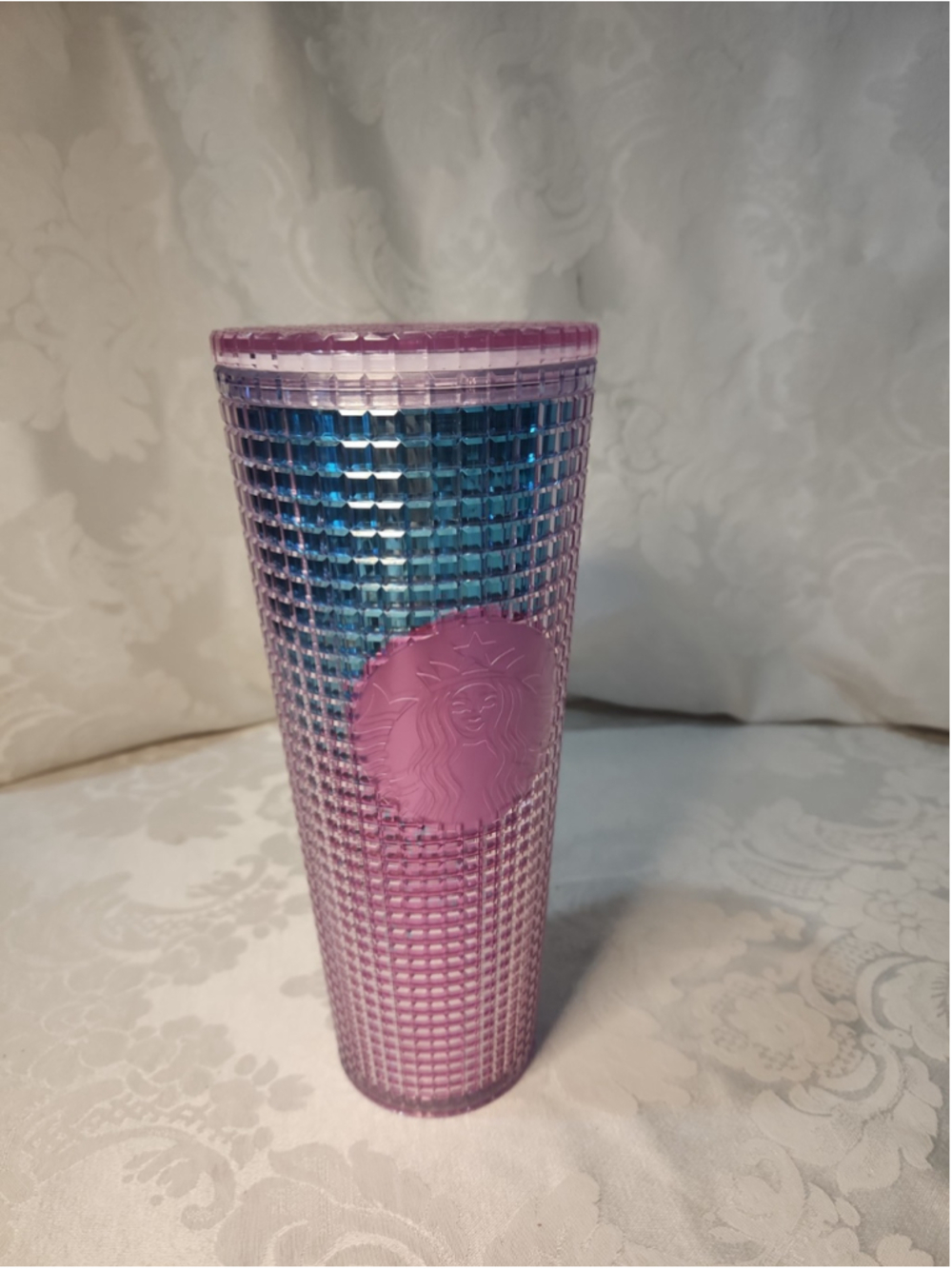 Starbucks Pink Blue Iridescent Grid Tumbler 24oz Venti Acrylic Cold Cup 2021
